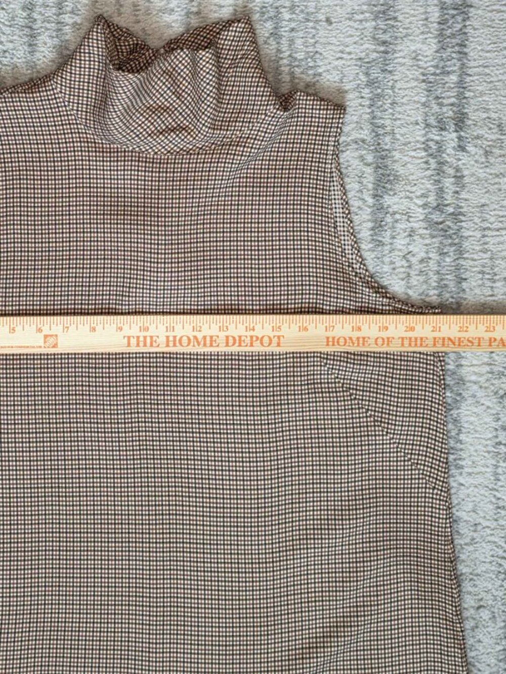 Lafayette 148 Plaid Checkered Brown Tan Mock Cowl Neck Sleeveless Blouse XL - Picture 9 of 12